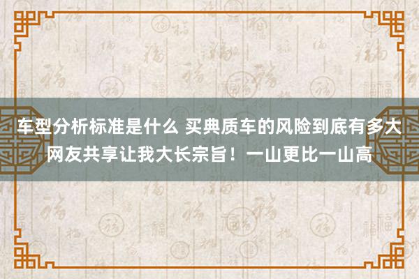 车型分析标准是什么 买典质车的风险到底有多大网友共享让我大长宗旨！一山更比一山高