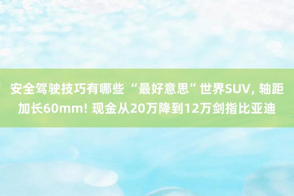 安全驾驶技巧有哪些 “最好意思”世界SUV, 轴距加长60mm! 现金从20万降到12万剑指比亚迪