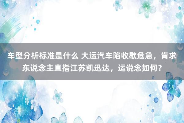 车型分析标准是什么 大运汽车陷收歇危急，肯求东说念主直指江苏凯迅达，运说念如何？