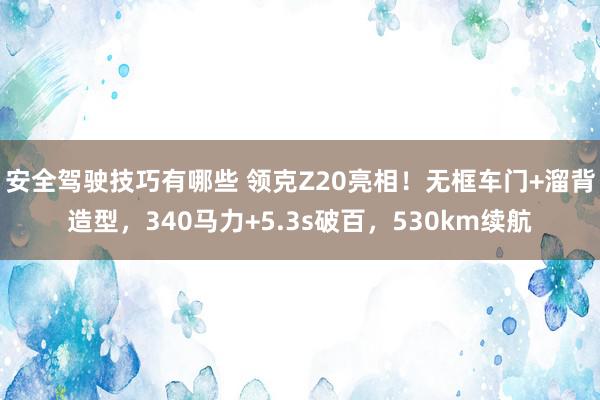 安全驾驶技巧有哪些 领克Z20亮相！无框车门+溜背造型，340马力+5.3s破百，530km续航