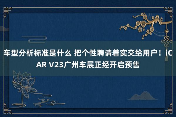 车型分析标准是什么 把个性聘请着实交给用户！iCAR V23广州车展正经开启预售