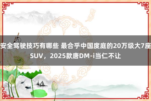 安全驾驶技巧有哪些 最合乎中国度庭的20万级大7座SUV，2025款唐DM-i当仁不让