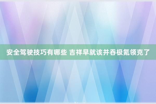 安全驾驶技巧有哪些 吉祥早就该并吞极氪领克了