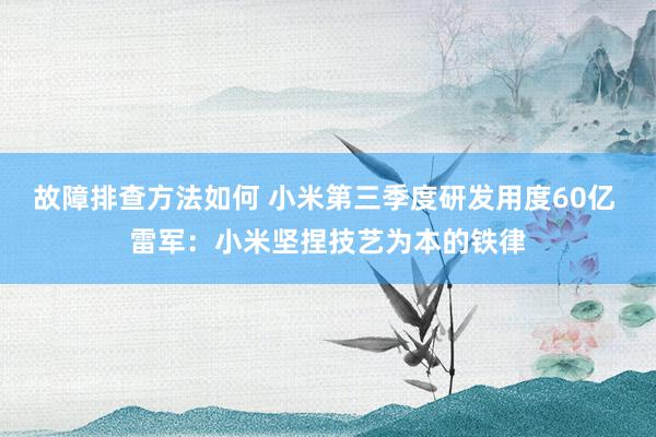 故障排查方法如何 小米第三季度研发用度60亿 雷军：小米坚捏技艺为本的铁律