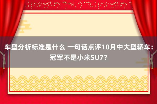 车型分析标准是什么 一句话点评10月中大型轿车：冠军不是小米SU7？