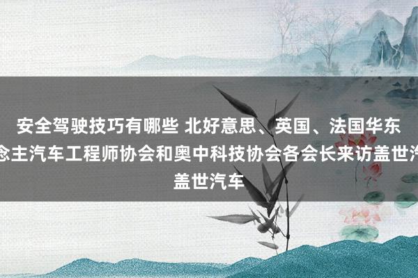 安全驾驶技巧有哪些 北好意思、英国、法国华东说念主汽车工程师协会和奥中科技协会各会长来访盖世汽车