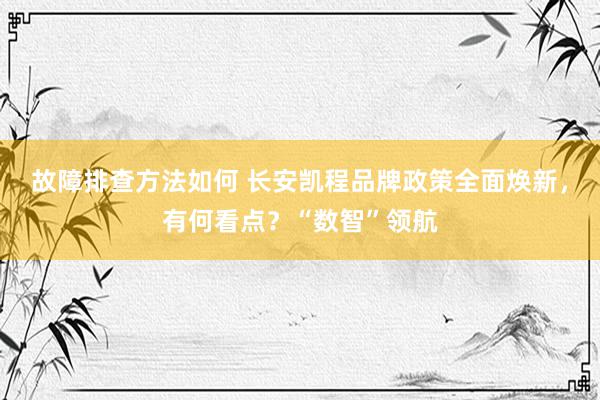 故障排查方法如何 长安凯程品牌政策全面焕新，有何看点？“数智”领航