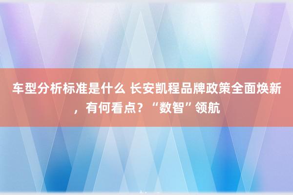 车型分析标准是什么 长安凯程品牌政策全面焕新，有何看点？“数智”领航